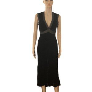 Sharagano V-Neck Fitted Velvet + Chiffon Dress S 4